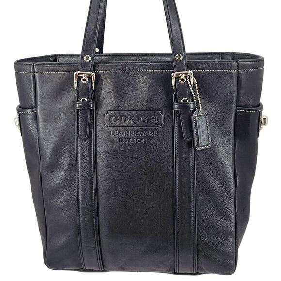 Coach Hamptons Tote 8E92 Black Smooth Leather Shoulder Bag Shopper Tote Bag - Picture 2 of 14